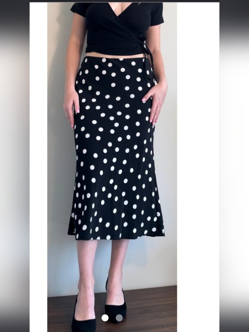 Rachel Zoe Black & White Polka Dot A-Line Midi Skirt